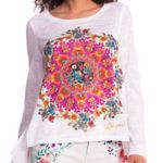 Desigual  Prisca white long-sleeve high-low top with studs and sheer pleats. S Photo 0