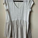 cupio  Women’s Grey Short Sleeve Striped Blouse Babydoll Top -Size Medium Photo 0