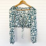 ZARA  Green Daisy Floral Tie Front Crop Top Long Sleeve Size M Photo 9