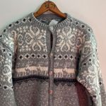 Vintage Fairisle Gray Navy Wool Cardigan Sweater Womens Deer Nordic Cabincore Size L Photo 1