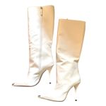 Schutz Knee High Leather Boots Metal Pointed Toe White 9.5 Photo 3