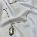 Silver Yellow Witchy Intricate Oval Stone Pendant Necklace Photo 0