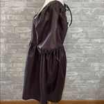 Mittoshop  Chocolate Faux Leather Puff Sleeve Mini Dress Photo 2
