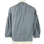 Never a Wallflower Elastic Collar Ruffle Top in Blue Stripes Small 3/4 Sleeves Photo 2