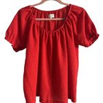 Madewell Texture & Thread Red Peasant Blouse Medium Jewel Tone Fall Photo 3