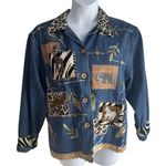 VTG New Directions Women's Embroidered Blue Denim Safari Jacket Sz Medium Casual Photo 0