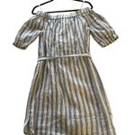 Michael Kors NWT Stripped Linen Off-the-shoulder Dress Size XS White Blue Photo 3