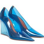 Amina Muaddi NEW Ane Pointed Toe PVC Glass Patent Wedges Heels Blue US 7.5 Photo 1