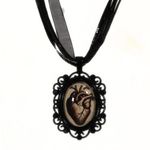 Handmade Anatomical Heart Gothic Necklace ā Red & Sepia Cameo Photo 0