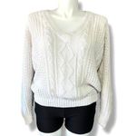Vintage Alicia Womens Cable Knit Sweater Pullover V Neck Long Sleeve White Large Photo 0