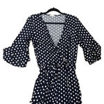 Venus  Jumpsuit Women Small Navy Blue White Polka Dot Belt Retro Classic Wide Leg Photo 1