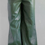 Urban Outfitters Faux Leather Wide Leg Green Pant Olive Army Hunter High Waist Photo 0