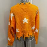 Zaful  Star Print Cropped Chewed Hem Sweater Orange and White LongSleeve One Size Photo 1