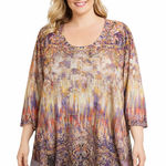 One World  Blouse Women's Size 3X Tunic Embellished Paisley 3/4 Sleeves Photo 0