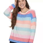 Pink republic  Long Sleeve Hacci T-Shirt Striped-Small Photo 2