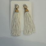 J.Crew Gold Tone Crystal Accent White Beaded Tassel Dangle Earrings Women Photo 1