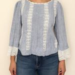 Sundance crochet striped coastal beach blouse Blue Size M Photo 0