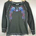 Paparazzi Women's Size M Green Floral Embroidered Top Long Sleeve Stretch Boho Photo 0