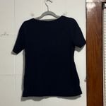 Talbots Petite Navy Blue Short Sleeve Crew Neck Top with Button Detail Size Sp Photo 3