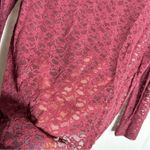 Soft Surroundings  Sheer Floral Lace Maroon Scoop Neck Long Sleeve Blouse Medium Photo 2