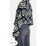 Elan  Kylee Macrame Crochet Cropped Cardigan in Black/White, S Photo 2