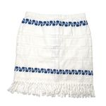 For Cynthia Boho Linen White blue embroidered crotchet macrame like Fringe Skirt coastal Med Photo 0