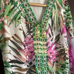 Badgley Mischka | Tropical Print V Neck Tunic Shirt with Peasant Sleeves | Sz 4 Photo 2