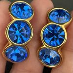 Swavorski Vintage SAL Swarovski Cobalt Blue Bezel Crystal GoldTone Huggie Clip On Earrings Photo 4