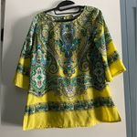 New York And Company New Yor & Company Soho Cowl Neck. Yello & Green Paisley Blouse Zipper Back Photo 0