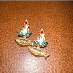 Christmas Enamel White Candle W/ Holly Berry Post Earring Photo 0