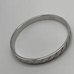 Monet Vintage Signed - Silver Tone Bangle Bracelet Etched Stripes Photo 7