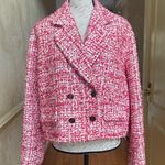 Sandro Cropped Short Tweed Jacket Blazer in Rouge sequins & metallic Sz XL Photo 5