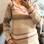 Aqua cashmere sweater size M Beige brown pink striped Size M Photo 1