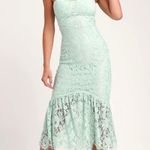 Lulus Lulu’s Divine Nights Mint Green Lace Strapless Midi Dress Photo 0