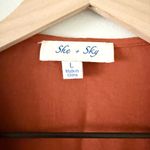 She & Sky Wrap Blouse with Smocked Hem Long Sleeves in Rust Orange Size L Photo 3