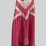Umgee  hot pink crinkle fabric crochet mini dress or tunic top size Large boho Photo 0
