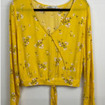Hollister Yellow Floral Long Sleeve Wrap Blouse Top Womens Size Large Y2K Photo 0