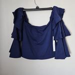 Susana Monaco  Top Ruffle Sleeves Off Shoulder Inkwell Blue Long Sleeve Casual Photo 11