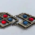 Vintage German Blue & Red Brass Tone Tassel Chain Statement Unique Rare Necklace Photo 5