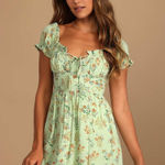 Lulus All Heart Floral Mini Dress XS Sage Green Milkmaid Cottagecore Coquette Photo 0