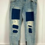 One Teaspoon One x  Denim Distressed Patch Work Straight Leg Blue Jeans Size 26 Photo 0