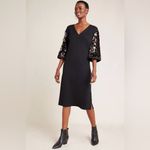 Ro & De Anthropologie  Ariel Sequined Sleeve V-Neck Midi Dress Black Size XS‎ Photo 3