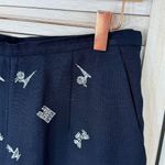 Talbots Irish Linen Paris Embroidered Trouser Pants Blue 6 Eiffel Tower Photo 2