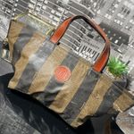 Fendi Authentic  Pequin Striped Tote Bag Leather Handles Photo 4