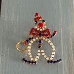 Fun Loving Clown! Rhinestone Vintage Brooch Red White & Blue Multiple Photo 3