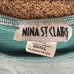 Nina St. Claire Vintage Floral Embroidered Knit Top Seafoam Green Size Small Blue Photo 3