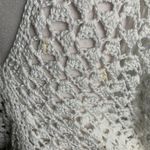 Handmade  Loose Knit Cover Up Poncho One Size White V Neck Tie Belt Open Sides Photo 7