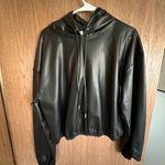 Fabletics  Leather Hoodie Women’s Bomber Jacket Black Vegan Pullover Sweatshirt S Photo 0
