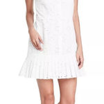 Alexis  for Target White Eyelet Sleevless Pleated Mini Dress Ruffle Summer Casual Photo 0