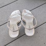 Metaphor  Sienna Heel Open Toe Heels Strappy Silver Metallic Snake Print Sandals Photo 8